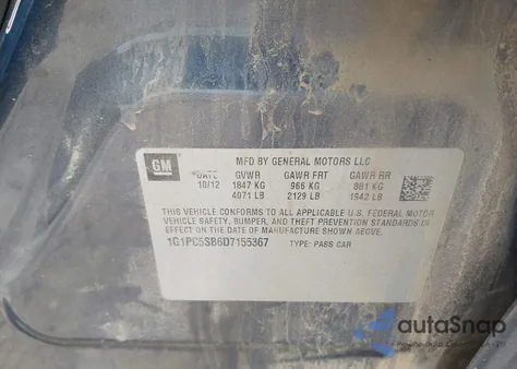 2013 Chevrolet Cruze 1Lt Auto from USA, damaged, VIN 1G1PC5SB6D7155367